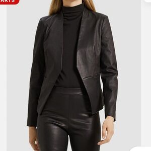 Theory Black Leather Peplum Blazer